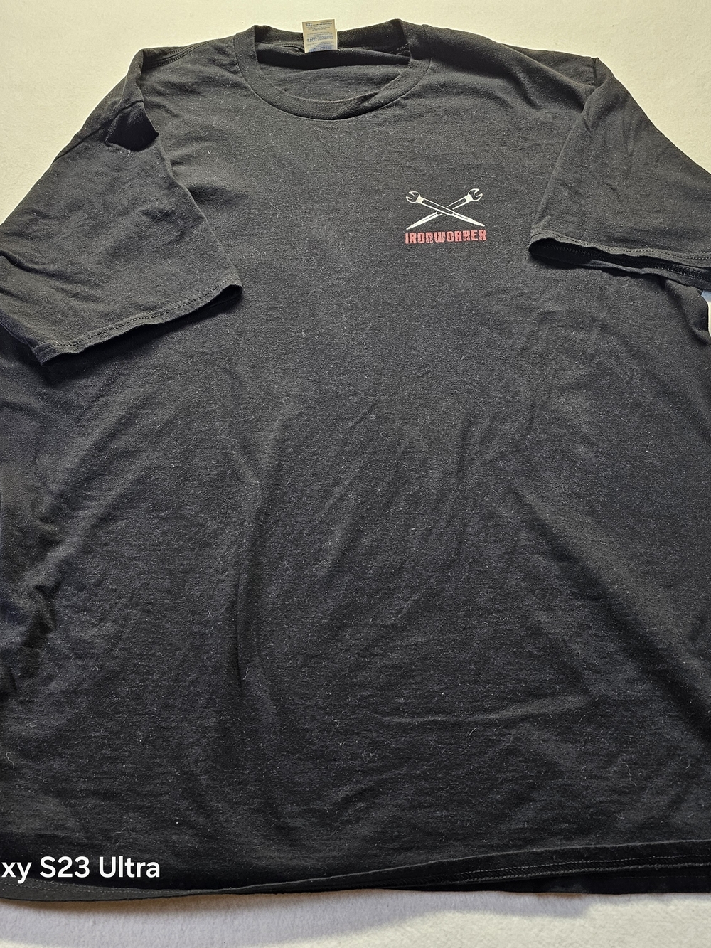 Port and Company Black Short-Sleeve Ironworker Tee with Small Wrench Graphic